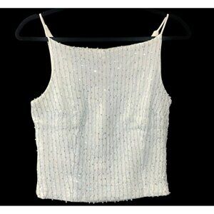 ALEXIA ADMOR Women Sleeveless Sequin Cropped Top Sz 8 White Feminine 94-19